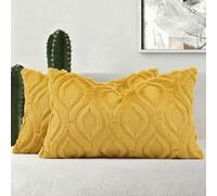decorUhome Set di 2 federe decorative per cuscini in morbida lana sintetica, per divano, supporto lombare, per la casa, 30 x 50 cm, giallo senape