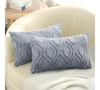 decorUhome Set di 2 federe decorative per cuscini in morbida lana sintetica, per divano, supporto lombare, per la casa, 30 x 50 cm, grigio blu