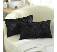 decorUhome Set di 2 federe decorative per cuscini in morbida lana sintetica, per divano, supporto lombare, per la casa, 30 x 50 cm, nero