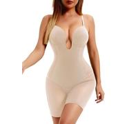 Decorus Body da donna con schiena bassa profonda profonda senza spalline Body a metà coscia senza schienale Shapewear controllo della pancia modellante modellante body shaper, Beige, X-Large