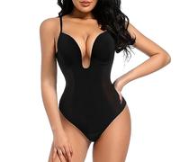 Decorus Intimo modellante da donna con schiena scoperta, effetto contenitivo, scollo profondo a V, body modellante a schiena scoperta, perizoma a filo, body da sposa con reggiseno incorporato.