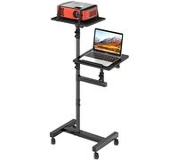 DECOSIS Supporto per proiettore con 2 ripiani, scrivania mobile su ruote, altezza regolabile da 114,3 cm a 162,6 cm, carrello con ruote per divano, comodino, riunioni