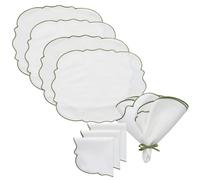 Decotique Gia Set Tessile 4 Jogos Americanos + 4 Guardanapos Branco/Verde