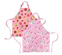 DECOWALL APS-201 Grembiule per bambini Confezione da 2 - Cup Cake, Unicorno per ragazze Ragazzi Grembiuli da cucina da chef con tasca per bambini Cucinare Cottura al forno Pittura Artigianato