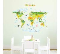 DECOWALL DMT-1715S Geologica Mappa del Mondo Animali Adesivi da Parete Decorazioni Parete Stickers Murali Soggiorno Asilo Nido Camera da Letto per Bambini (Grande) (Ver. Inglese)…