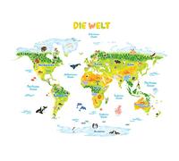 DECOWALL DMT-1715SDE Tedesco Geologica Mappa del Mondo Animali (Grande) Adesivi da Parete Decorazioni Stickers Murali Soggiorno Asilo Nido Camera Letto per Bambini decalcomanie