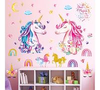 DECOWALL DS8-8049 Adesivi murali unicorni magici Adesivo murale per bambini Decorazioni per la scuola materna Peel and Stick Rimovibili Rainbow Star Girl Dots Horse