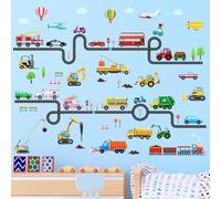 DECOWALL DS9-8090 Adesivi Murali Veicoli e Strade Adesivi per Bambini Trasporti Removibili per Nursery Cameretta Soggiorno Decorazioni Camion Trattori Camion dei Pompieri Sala Giochi Bambini