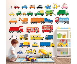 DECOWALL DSL-8064 Adesivi murali per trasporti e veicoli Adesivi murali per camerette per bambini Asilo nido per ragazzi Auto Camion pompieri Costruzione Sala giochi per bambini Trattore di polizia