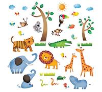 DECOWALL DW-1206 Giungla Zoo Animali Adesivi da Parete Decorazione Scimmiette Murali Asilo Nido Camera Cametetta Letto per Bambini Bambino Riposizionabile