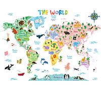 Decowall - Mappamondo con animali in vinile adesivo, decorazione per la parete dell’asilo nido, della camera da letto, della cameretta dei bambini e dei neonati (grande, extra grande) Grande
