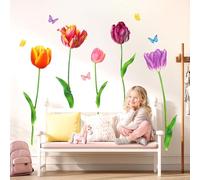 DECOWALL SG-2116 Tulipani Adesivi da Parete Fiori Farfalle DIY Murali Decorazione per Camera Letto Cucina Soggiorno Bambini Murale Casa Stickers