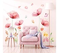 DECOWALL SG-2206 Fiori Adesivi Murali Papaveri Fiore Farfalle Mural per Camera Parete Letto soggiorno Casa Ufficio Cucina Decorazione