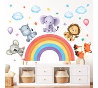 DECOWALL SG3-2318 Cuccioli di animali sull'arcobaleno Adesivi murali stacca e incolla decorazioni per la cameretta dei bambini casa ragazze bosco safari sala giochi ragazzi leoni elefante foresta