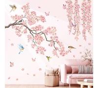 DECOWALL SG3-2320 Adesivi da parete con fiori di ciliegio rosa da appendere con rami di albero e uccelli decalcomanie per soggiorno, camera da letto, ufficio, decorazione domestica