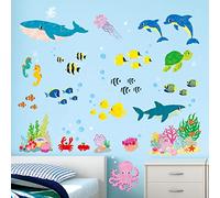 DECOWALL Under the Sea Wall Stickers (Piccolo) Decalcomanie per bambini Peel and Stick Nursery Camera rimovibile Animal Fish Bagno Baby Ocean (DS4-2014S)