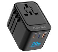 decqle Adattatore Universale da Viaggio, Presa Universale da Viaggio con 2 USB-C(PD 20W) e 1 USB-A e 1 AC, Adattatore da Viaggio Italia Inghilterra Germania America Australia e 224+ Paese(nero)