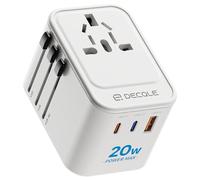 decqle Adattatore Universale da Viaggio, Presa Universale da Viaggio con 2 USB-C(PD 20W) e 1 USB-A e 1 AC, Adattatore da Viaggio Italia Inghilterra Germania America Australia e 224+ Paese(bianca)