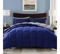 Decroom Set di 3 piumini per letto matrimoniale leggero con 2 federe per cuscino, trapuntato, alternativo, copripiumino per tutte le stagioni, blu/grigio