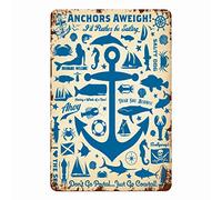 Dectinsign Targa in metallo stile vintage in latta cartello in metallo costiera spiaggia marinaio ancora nautico ancora lontano rustico nostalgico parete arte blu casa spiaggia segno 45,7 x 30,5 cm