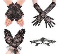 DECUIOCC Guanti Gotici Donna Lunghi senza Dita in Pizzo Nero - Eleganti per Stile Steampunk, Halloween, Matrimoni e Feste Cerimonia