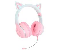 Decumeby Cuffie da Gioco Wireless, Cuffie da Gioco Bluetooth 5.3 Pieghevoli, Auricolari Carine con Cavo AUX LED da 3,5 Mm Microfono Staccabile per PC (PINK)