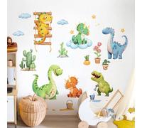 Decvictor Adesivi Murali Terra dei Dinosauro Acquerellato Adesivi da Parete Cactus Cute Cartoon Dino Giocare Adesivo Muro Decorativo per Bambini Camera da Letto Stanza Della Scuola Materna Muro