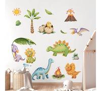 Decvictor Adesivi Murali Terra Dinosauro Acquerellato Carino Adesivi da Parete Vulcano Tropicale Foglia Palma Adesivo Muro Decorativo per Bambini Camera da Letto Stanza Della Scuola Materna Muro