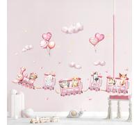 Decvictor Adesivi Murali Treno degli Animali Rosa Adesivi da Parete Safari Orso Coniglio Zebra in Gita Adesivo Muro Decorativo per Ragazze Bambini Camera da Letto Materna Muro
