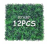Decwin 12 pannelli di siepe artificiale da 50,8 x 50,8 cm, con 400 punti, in finto bosso topiaria, erba, parete, verde, piante, tappetini resistenti ai raggi UV, per interni ed esterni, decorazione da