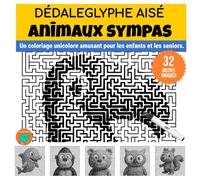 Dédaleglyphe Aisé: Animaux sympas.: Un coloriage unicolore amusant pour les enfants et les seniors.