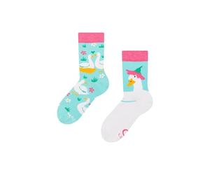 Dedoles Calzini Unisex Donna Uomo & Bambini Calze Cotone con tanti Design divertenti sinistra destra diversi, colore: Blu, disegno: Oche e fiori, taglia: 31-34