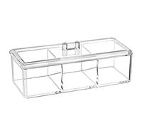 dedoot - Organizer in acrilico con coperchio, con cassetti a 3 sezioni, in plastica, con supporto quadrato per tamponi in cotone, con divisori da 20 x 8 x 9 cm, per bagno, Vanity