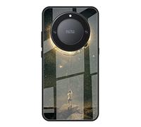 Dedux Custodia Cover per Honor Magic 5 Lite 5G (Magic5 Lite) / X9a, Custodia in Vetro Temperato Cielo Stellato + Morbida Protettivo TPU Case Cover. Luna Legata alla Corda