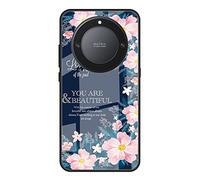 Dedux Custodia Cover per Honor Magic 5 Lite 5G (Magic5 Lite) / X9a, Custodia in Vetro Temperato Cielo Stellato + Morbida Protettivo TPU Case Cover. Fiori Rosa