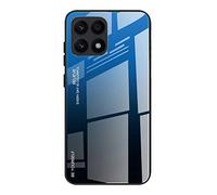 Dedux Custodia Cover per Honor X8a, Custodia in Vetro Temperato a Colori Sfumati + Protettivo TPU Case Cover (Blu/Nero)