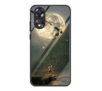 Dedux Custodia Cover per Oppo A78 4G, Custodia in Vetro Temperato Cielo Stellato + Morbida Protettivo TPU Case Cover. Luna Legata alla Corda