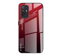Dedux Custodia Cover per Oppo A94 5G / Reno5 Z 5G, Custodia in Vetro Temperato a Colori Sfumati + Protettivo TPU Case Cover (Rosso/Nero)