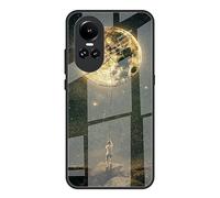 Dedux Custodia Cover per Oppo Reno 10 5G / Oppo Reno 10 PRO 5G, Custodia in Vetro Temperato Cielo Stellato + Morbida Protettivo TPU Case Cover. Luna Legata alla Corda