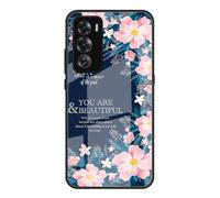 Dedux Custodia Cover per Oppo Reno 12 PRO 5G (Reno12 PRO), Custodia in Vetro Temperato Cielo Stellato + Morbida Protettivo TPU Case Cover. Fiori Rosa