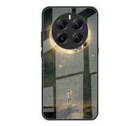 Dedux Custodia Cover per Realme 12 PRO Plus 5G / Realme 12 PRO+ 5G, Custodia in Vetro Temperato Cielo Stellato + Morbida Protettivo TPU Case Cover. Luna Legata alla Corda