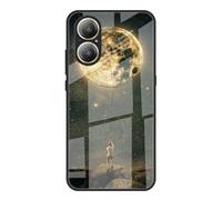 Dedux Custodia Cover per Realme C67 4G, Custodia in Vetro Temperato Cielo Stellato + Morbida Protettivo TPU Case Cover. Luna Legata alla Corda