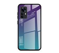 Dedux Custodia Cover per Xiaomi Mi 12T 5G, Custodia in Vetro Temperato a Colori Sfumati + Protettivo TPU Case Cover (Viola/Verde)