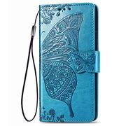 Dedux Portafoglio Custodia per LG K50s, Cover per Custodia a Farfalla con Fiore di Rosa in Rilievo [Funzione Stand] [Slot Cart] [Chiusura Magnetica], Dotata di Cordino. Blu