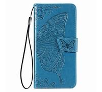 Dedux Portafoglio Custodia per Samsung Galaxy A16 5G, Cover per a Farfalla con Fiore di Rosa in Rilievo [Funzione Stand] [Slot Cart] [Chiusura Magnetica]. Blu