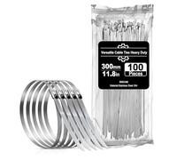 Deecam Fascette Metalliche 100 Pezzi, 300mm×4,6mm Fascette in Acciaio Inox, Fascette Acciaio Inox Adatto Per Avvolgimenti Di Scarico, Fasci Di Cavi, Manutenzione Del Giardino e Tende Da Sole