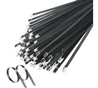 Deecam Fascette Metalliche Nere 200MM, Fascette in Acciaio Inox 50 Pezzi, fascette Acciaio Inox Adatto Per Bende Termiche Scarico, Fasci Di Cavi, Manutenzione Del Giardino e Tende Da Sole