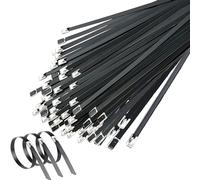 Deecam Fascette Metalliche Nere 300MM, Fascette in Acciaio Inox 50 Pezzi, Fascette Acciaio Inox Adatto Per Bende Termiche Scarico, Fasci Di Cavi, Manutenzione Del Giardino e Tende Da Sole