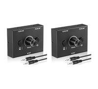 Deechate Set di 2 interruttori audio da 3,5 mm, 2 ingressi 1 uscita/1 ingresso 2 uscite, splitter audio, scatola di commutazione, pulsante di disattivazione con un solo tasto