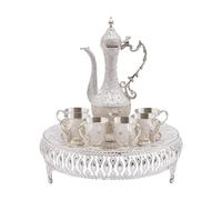DeeDuud Set di caffettiera turca, bicchiere da vino in lega di zinco, con 6 tazze da tè, 1 vassoio concavo per caffè turco, tè italiano, whisky brandy (argento)